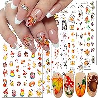 8Pcs Fall Nail Stickers - Maple Leaf Thanksgiving Nail Art Supplies Cute Squirrel Maple Leaf Mushroom Pumpkin Winter 3D Stickers for Autumn Yellow Gold Maple Designs Tips DIY Manicure Art Decoration
