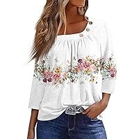 Shirts for Women, Women's T Shirt Tee Print Button 3/4 Sleeve Basic Top Sunflower Short, S, 3XL