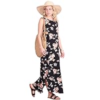 Popana Womens Casual Sleeveless Split Maxi Dress Summer Beach Vacation Sundress with Pockets Plus Size Made in USA