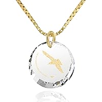 Inspirational Necklace Seagulls Flying Pendant 24k Gold Inscribed Cubic Zirconia, 18