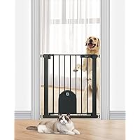 26.7-29.5'' Narrow Baby Gate with Cat Door, Auto Close & Easy Walk Thru Dog Pet Gates for Stairs, Doorway, House, Pressure Mounted Safety Child Gate Includes 4 Wall Cups, NO Extensions, White