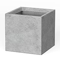 10 Inch Square Concrete Planter for Outdoor Indoor Home Patio Garden, Large Plant Pot with Drainage Hole and Rubber Plug, Natural Concrete