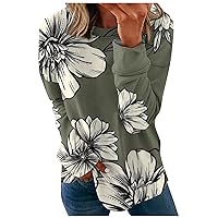 Shirts for Women, Womens Tops Long Sleeve 90S Shirt Women's Fashion Casual Loose Floral Print Shirt Round Neck Stitching Long Sleeve Tunic Women's Top Low Cut Blouses for Women (3-Green,M)