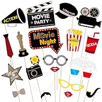 BESTOYARD Movie Night Party Photo Booth Props Kit - Movie Star Movie Night Party Supplies Decorations,Pack of 21