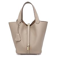 Women's Genuine Leather Soft Bucket Bags Stylish Lock Design Large Capacity Satchel Casual Shoulder Bucket Bag