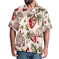 Hawaiian Shirt for Men Casual Button Down, Quick Dry Holiday Beach Short Sleeve Shirts Strawberry Chinchilla Pattern,S