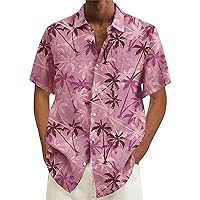 Palm Tree Hawaiian Shirts for Men Retro Tropical Beach Casual Shirts Oversized Short Sleeve Button Up Coconut Printed Tee Top