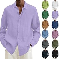 Mens Cotton Linen Shirts Casual Button Down Long/Short Sleeve Spread Collar Shirts Summer Hippie Beach Yoga Solid Top