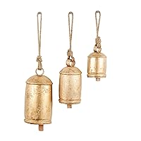 Metal Tibetan Inspired Meditation Decorative Cow Bell with Jute Hanging Rope, Set of 3 10