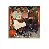 FENGCHENG Thanksgiving Mother And Son Peeling Potatoes by Norman Rockwell Wall Art Room Aesthetic Canvas Painting Bedroom Posters Living Room Walls Decorative 16x16inch(40x40cm)