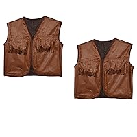 Beistle 2 Piece Western Theme Brown Faux Leather Cowboy Vests With Fringe, Wild West Costume Accessories, Celebrating With You Since 1900