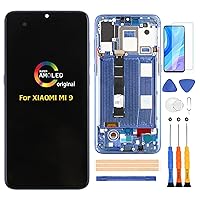 Replacement for Xiaomi Mi9 M1902F1G 6.39 inch LCD Display Touch Screen Glass Digitizer (AMOLED with Frame) Assembly with Repair Tool Kits + Screen Protector (Blue)