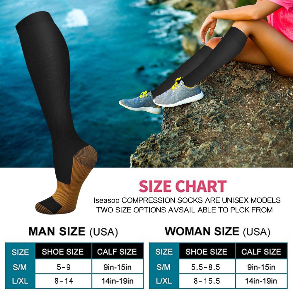 Iseasoo Copper Compression Socks For Men & Women Circulation-Best For Running Hiking Cycling 15-20 mmHg