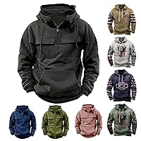 Today's Deals of The Day Prime Deal of The Day Prime Today Mens Outdoor Tactical Sweatshirt Hoodies Quarter Zip Cargo Pullover Winter Vintage Workout Running Active Outwear Gray