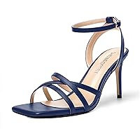 Womens Matte Dating Sexy Square Toe Buckle Ankle Strap Solid Stiletto High Heel Sandals 3.3 Inch