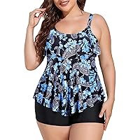 Yonique Women's Plus Size Tankini Swimsuits with Shorts Two Piece Bathing Suits Ruffle Swimsuits Tummy Control Swimwear