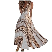 Long Dresses for Women Summer Maxi Casual Dress Sleeveless V Neck Boho Waist Printed Dress