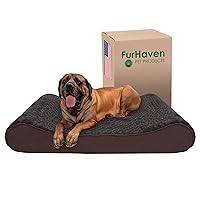 Furhaven Cooling Gel Dog Bed for Large Dogs w/ Removable Washable Cover, For Dogs Up to 150 lbs - Ultra Plush Faux Fur & Suede Luxe Lounger Contour Mattress - Chocolate, Jumbo Plus/XXL