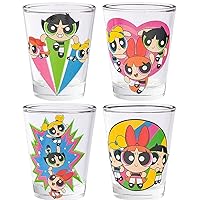 Silver Buffalo The Powerpuff Girls Featuring Blossom, Bubbles, and Buttercup 4 Pack Mini Glass Set, 1.5 Ounces