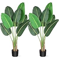 IDEALHOUSE 48 Inch Artificial Tree Bird of Paradise with 8 Trunks, 4 Feet Faux Plant Fake Banana Tree Plant with Pot for Home, Decor, Indoor, Outdoor, Living Room, Office, 2 Packs