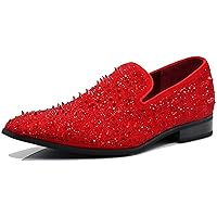 Enzo Romeo Men Fashion Rhinestones Studs Tuxedo Slip On Loafer Dress Shoes WBG