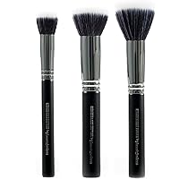 Duo Fiber Makeup Brush Set - Beauty Junkees 3pc Professional Make Up Brushes for Blending, Stippling, Setting Foundation, Concealer, Works with Liquid Powder Cosmetics, Synthetic, Vegan Cruelty Free