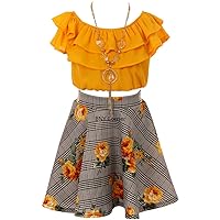 BNY Corner 3 Pieces Girls Ruffle Top Floral Skirt Party Clothing Dress Set