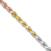 Solid Gold 14K Tri-colored 4mm Diamond-cut Rope with Lobster Lock Chain -18.0