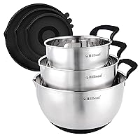 Stainless Steel Bowls with Lids Set Mixing Bowls with Pour Spout, Silicone Handle and Non-Slip Bottoms for Baking, Cooking, Saving, Dishwasher Safe, Set of 3 (Black)