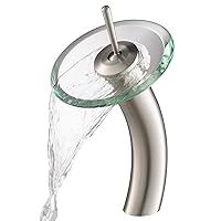 Kraus KGW-1700SN-CL Single Lever Vessel Glass Waterfall Bathroom Faucet Satin Nickel with Clear Glass Disk