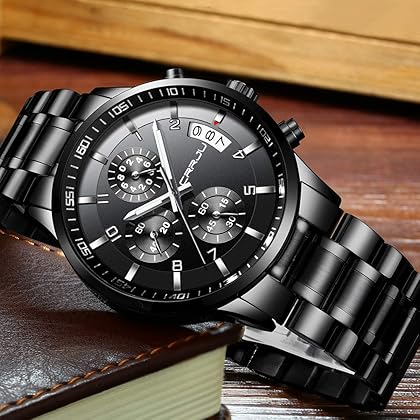 CRRJU Men's Fashion Stainless Steel Watches Date Waterproof Chronograph Wristwatches,Stainsteel Steel Band Waterproof Watch