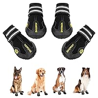 Dog Shoes for Large Dogs, Anti-Slip Dog Boots & Paw Protectors for Hot Pavement Summer Snow Hiking Walking, Waterproof Breathable and Reflective Dog Booties for Large Size Dogs 4PCS