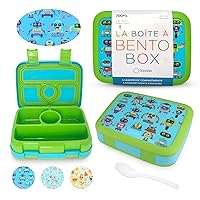 kinsho Bento Lunch Box for Kids Toddlers Boys, 4 Portion Sections Secure Lid, Microwave Safe BPA Free Removable Tray, Pre-School Kid Daycare Lunches Snack Container, Green Ages 3 to 5