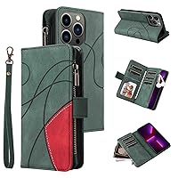 Phone Cover Zipper Wallet Folio Case for Oppo Reno 7Z, Premium PU Leather Slim Fit Cover for Reno 7Z, 8 Card Slots, 1 Photo Frame Slot, Beautiful, Green