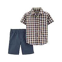 Carters Infant & Toddler Boys Blue Plaid Button Up Shirt & Shorts Outfit