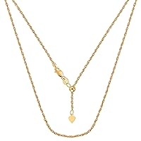 Jewelry Affairs 10k Yellow Real Gold Adjustable Rope Link Chain Necklace, 1.0mm, 22