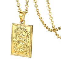 GOLDCHIC JEWELRY Gold Plated Dragon Necklace, Buddha Totem Pendant Chain for Men, Womens Chinese Religion Lucky Jade Amulet Protection Fengshui Jewelry