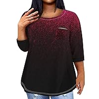 Women's Plus Size Clothing Plus Size Tops for Women 2024 Sparkly Casual Fashion Loose Fit Trendy with 3/4 Length Sleeve Round Neck Shirts Hot Pink 4X-Large