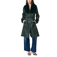 [BLANKNYC] Womens Vegan Leather Trench Coat With Faux Fur Shawl Collar and Cuffs