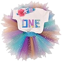 iiniim Baby Girls Mermaid 1st Birthday Outfit Romper + Tutu Skirt + Mermaid Tail + Headband Cake Smash Clothes Set
