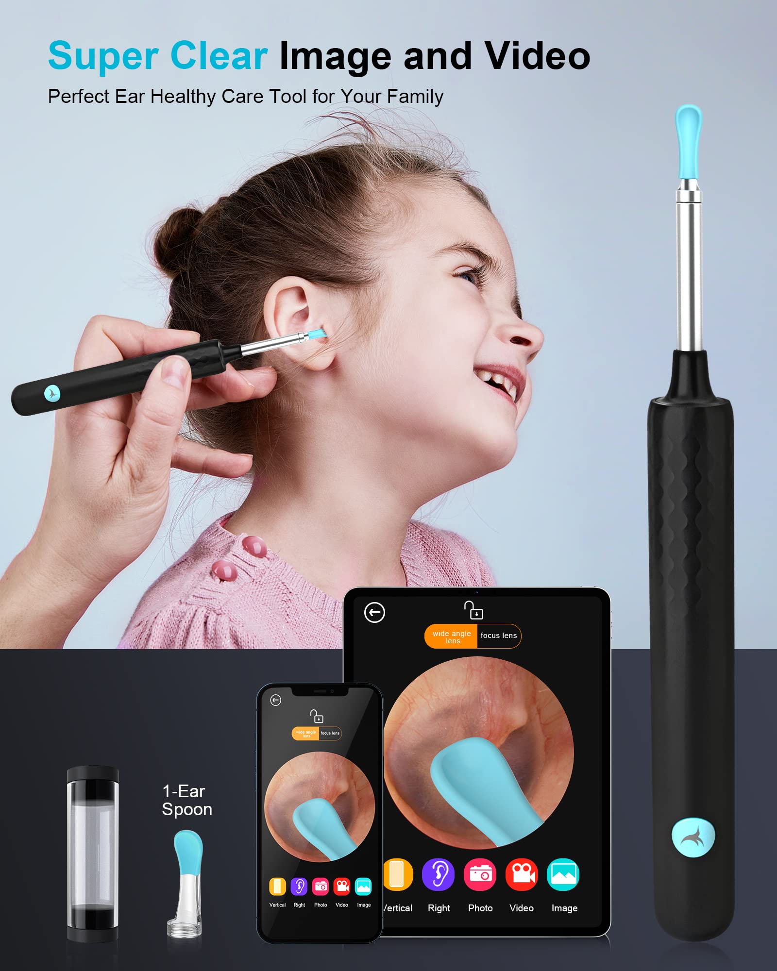 DJROLL Ear Wax Removal, Earwax Remover Tool, Ear Camera,1080P FHD Wireless Ear Otoscope with 6 LED Lights,Ear Scope with Ear Wax Cleaner Tool for iPhone, iPad & Android Smart Phones