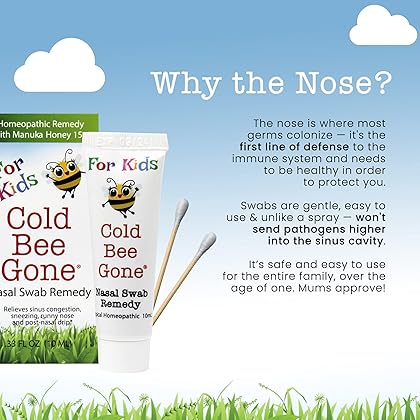 Cold Bee Gone for Kids Nasal Swab Cold and Flu Symptom Remedy w/Manuka Honey - 70+ Doses - All Natural for Kids