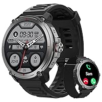 TOOBUR Rugged Smart Watch for Men Alexa Built-in, 46mm Fitness Watch, Answer/Make Calls, Heart Rate/Sleep/SpO2 Tracker/100 Sports/2ATM Waterproof, Smartwatch Compatible Android iOS, 2 Straps, Black