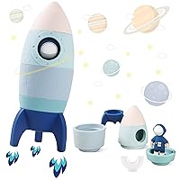 Silicone Rocket Stacking Toy - Space Rocket Toy - Baby Teething Toys -Early Learning Stacking Tower Educational Learning Stacking Toys Nesting Toy for Early Educational for Infants (Blue)