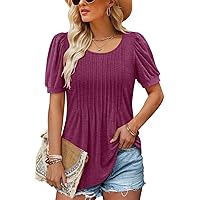 BETTE BOUTIK Womens Summer Tops Pleated Short Sleeve Tunic Tops Short Sleeve Blouses Shirts S-3XL