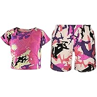 Kids Girls Crop Top & Cycling Shorts Camouflage Print Summer Outfit Clothing Set