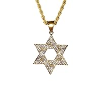 Men Women 925 Italy 14k Gold Finish Iced Jewish Star of David Pyramid with The Eye of Horus Ice Out Pendant Stainless Steel Real 2.5 mm Rope Chain Necklace, Men's Jewelry, Iced Pendant, Chain Pendant Rope Necklace