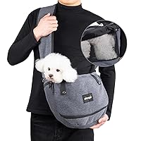 NATUYA Dog Sling Carrier Puppy Carrier Openable Breathable Mesh Hands-Free Small Dog Carry Travel Bag with Adjustable Padded Strap Pocket Large Space Pet Carrier for Outdoor Hiking (Dark Grey,8-15lb)