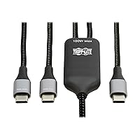 Tripp Lite Dual USB-C Multi-Charging Cable/Splitter, 6 Foot / 1.8 Meter Length, 100W PD Charging, 480 Mbps Data Transfer, Male-to-2x Male, 3-Year Warranty (U420P-2X6-100W)