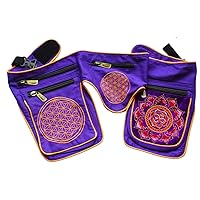 Purple Aum Mandala Goa Beltbag Flower of Life UV Active 5 Pockets